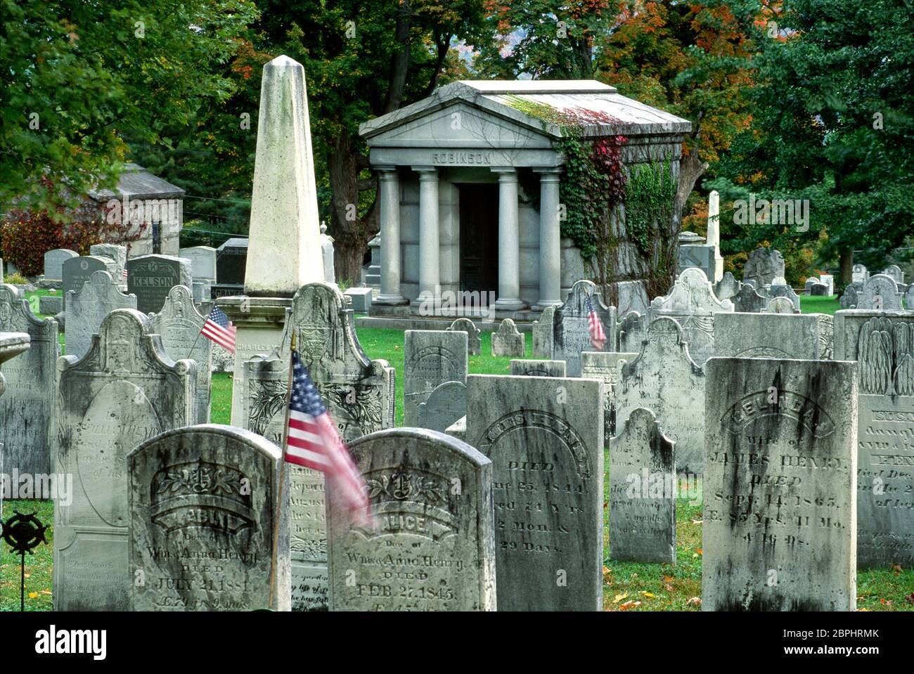 Cemetery, Congregationalist Church (Old First Church), Bennington, Vermont Stock Photo