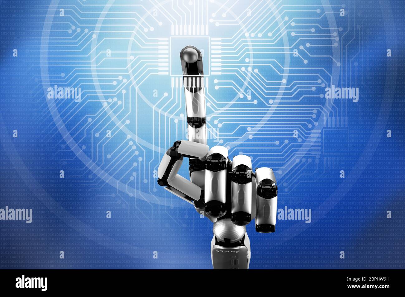 Close-up Of A Robotic Hand Touching Digital Circuit Board Stock Photo ...