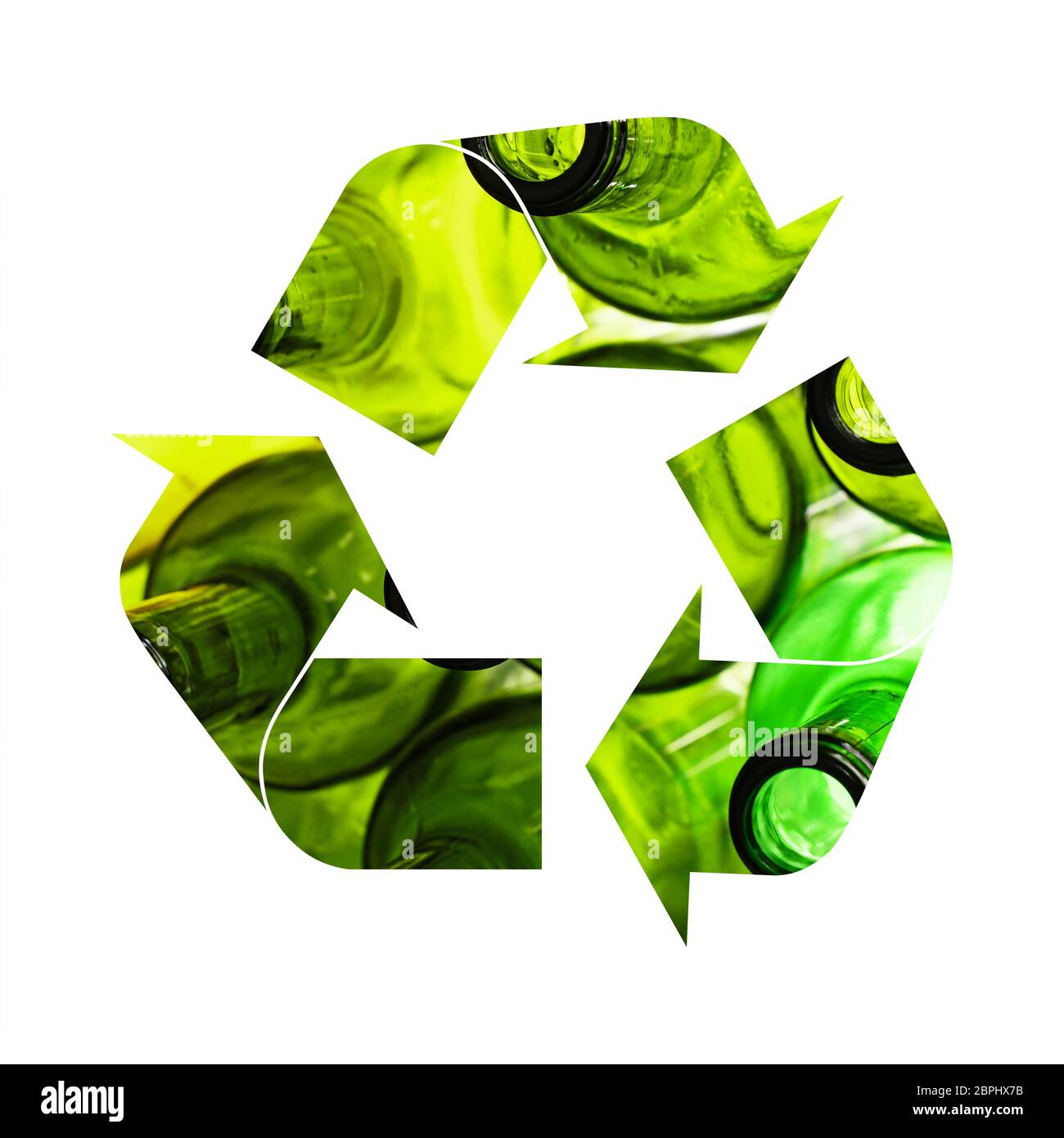 Illustration of recycling symbol of green glass bottles isolated on