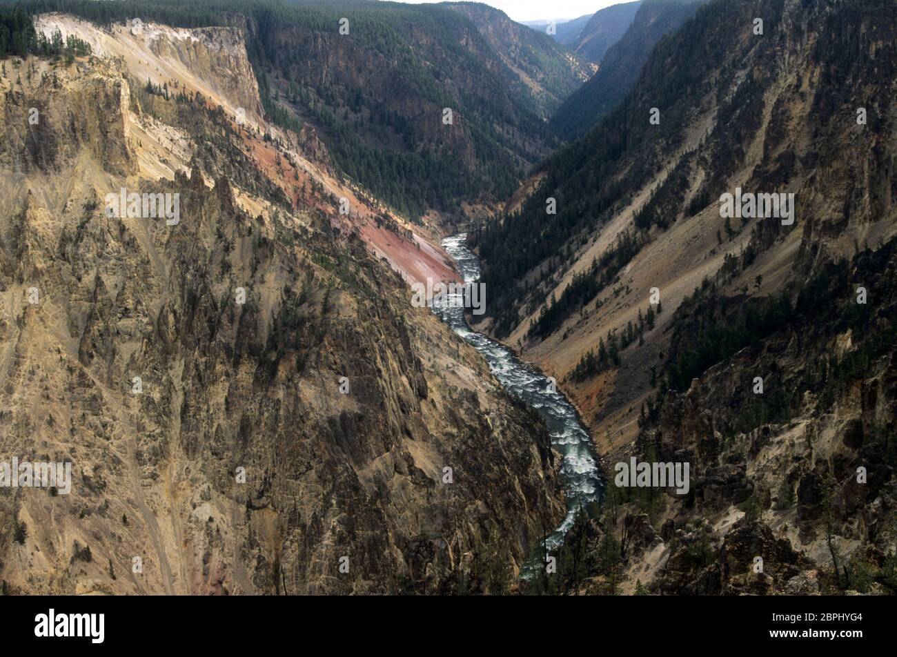 Grand Canyon of the Yellowstone cliffs from South Rim Trail, Yellowstone National Park, WY Stock Photo