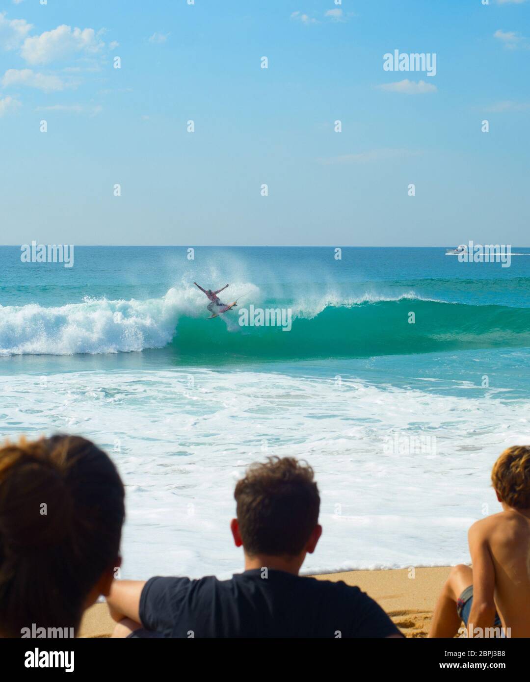 People watching surfing contest on the beach. Peniche, Portugal Stock