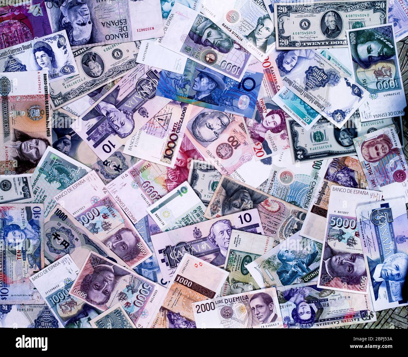 Paper currency from around the world Stock Photo