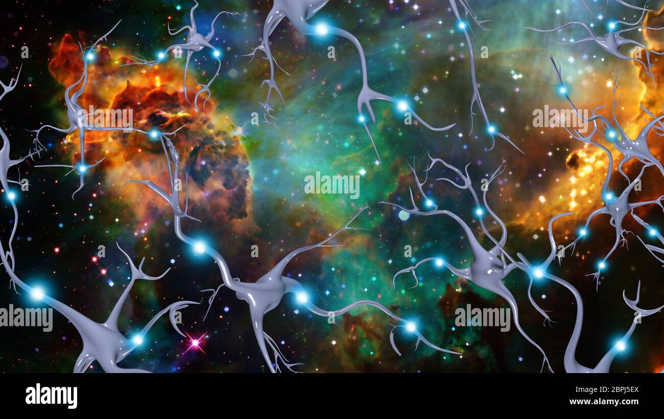 Eternal Mind. Brain Cells and Deep Space Stock Photo
