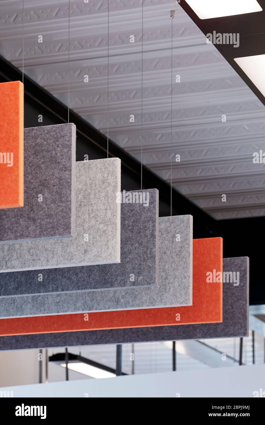 Acoustic panels in a contemporary UK office interior. UK Office, London ...