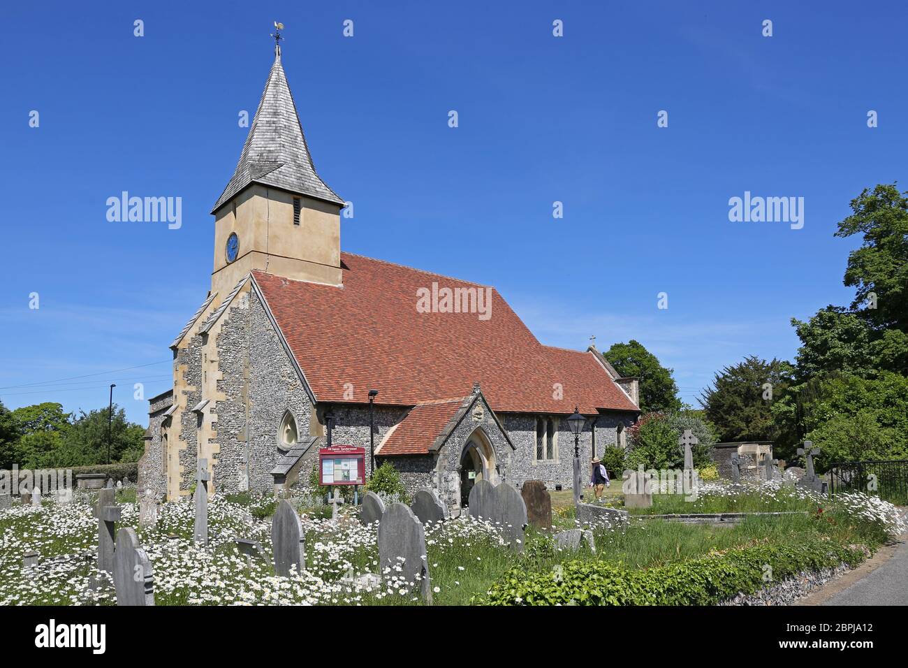 All Saints Church, Sanderstead, South Croydon, Surrey, UK. Traditional flint church building dating from 1230 Stock Photo