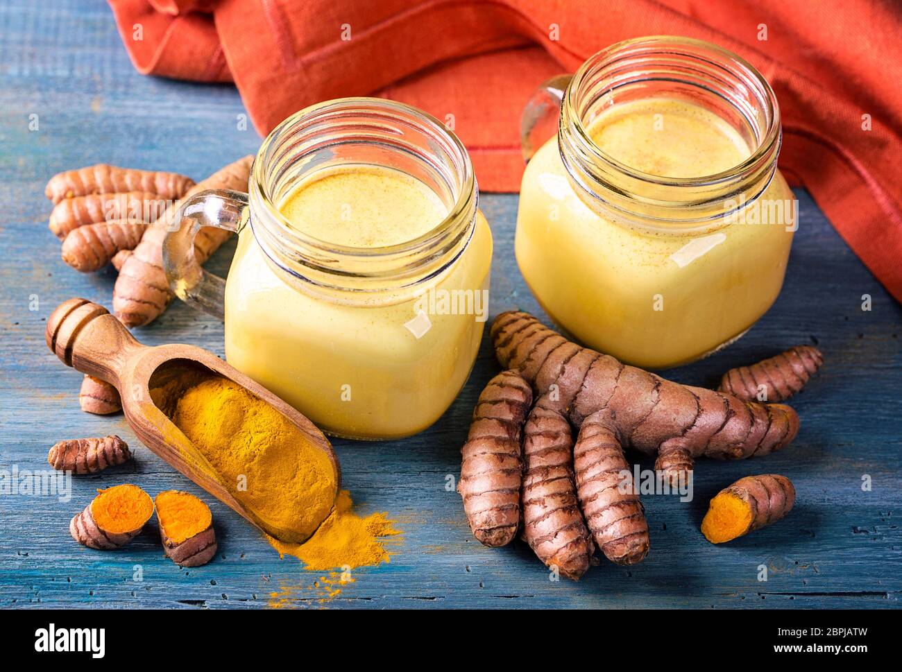 Golden milk, beverage with turmeric and spices Stock Photo