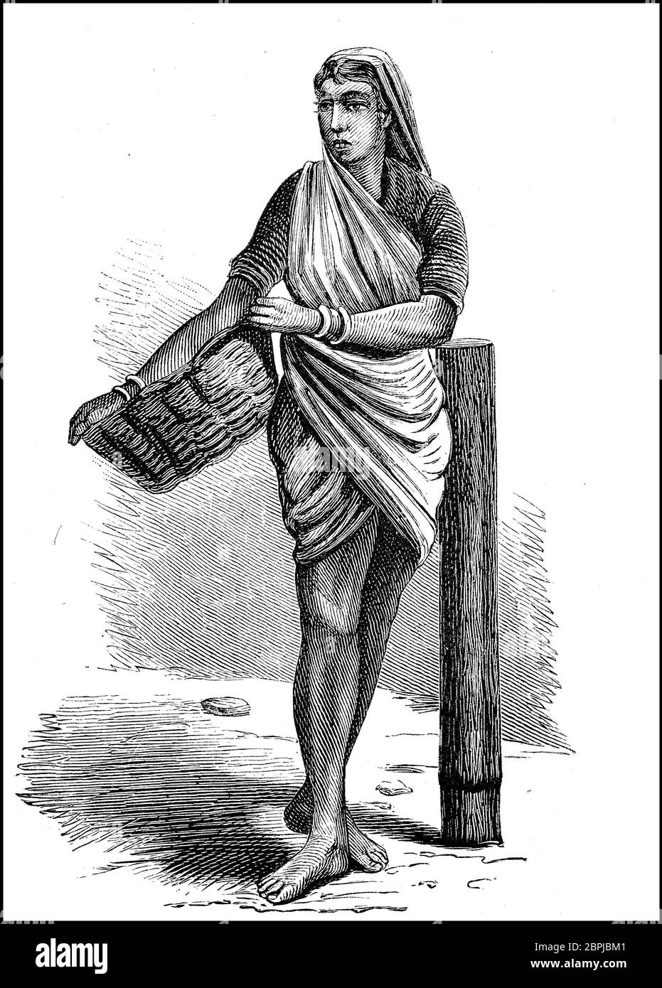 Woman Canaresin from Mangalore, members of a minority from Kerala, India, women in the 19th century  /  Frau, Canaresin aus Mangalur, Angehörige einer Minderheit aus Kerala, Indien, Frauen im 19. Jahrhundert, Historisch, historical, digital improved reproduction of an original from the 19th century / digitale Reproduktion einer Originalvorlage aus dem 19. Jahrhundert Stock Photo