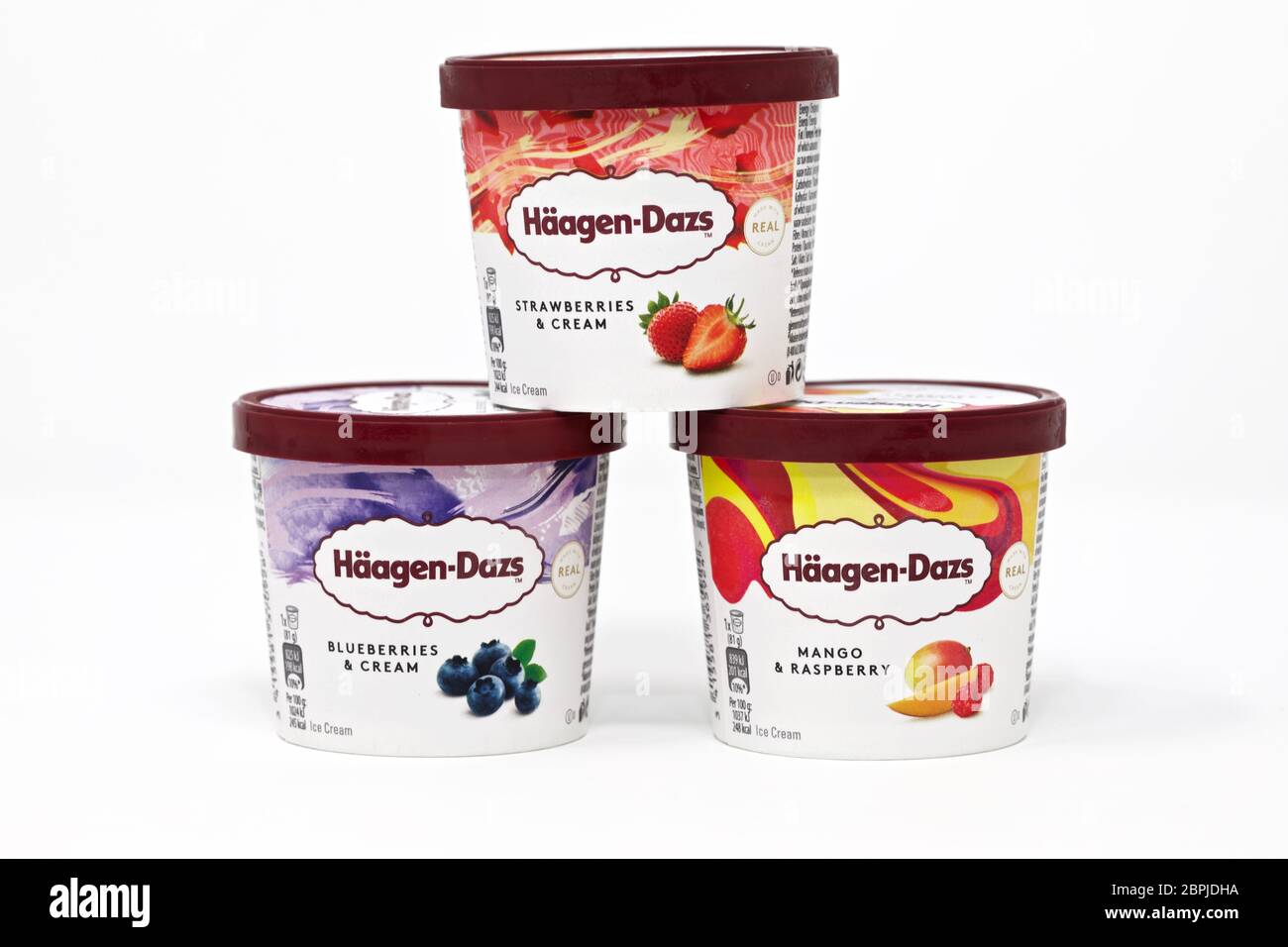 Haagen Dazs fruit ice cream mini tubs Stock Photo
