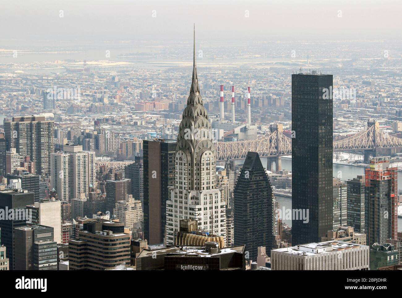 Aerial view of Midtown Manhattan skyscrapers, iconic Chrysler Building in the middle and Trump World Tower on the right, in New York City, USA Stock Photo