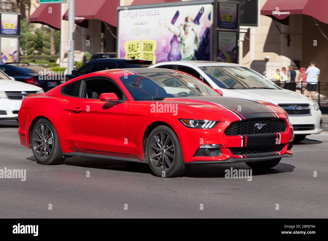 Las Vegas, Nevada - August 30, 2019: 2015 Ford Mustang GT Red W/Black Stripes in Las Vegas, Nevada, United States. Stock Photo