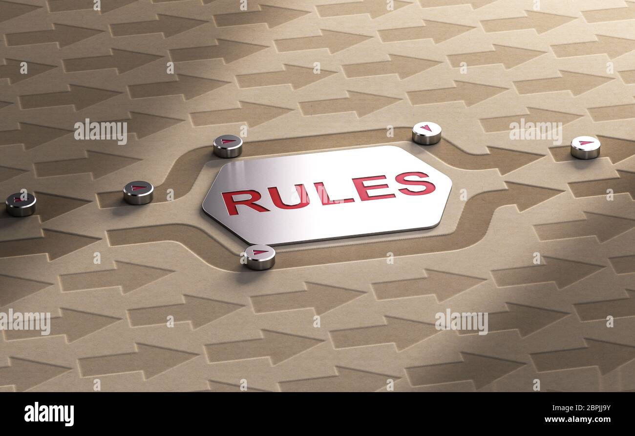 3D illustration of arrows getting around the word rules Stock Photo Alamy
