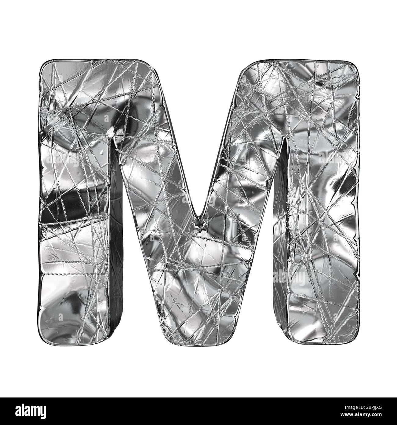 Grunge aluminium foil font letter M 3D render illustration isolated on ...