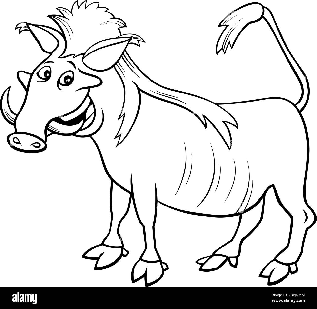 Black and White Cartoon Illustration of Funny Warthog Wild African Animal Character Coloring Book Page Stock Vector