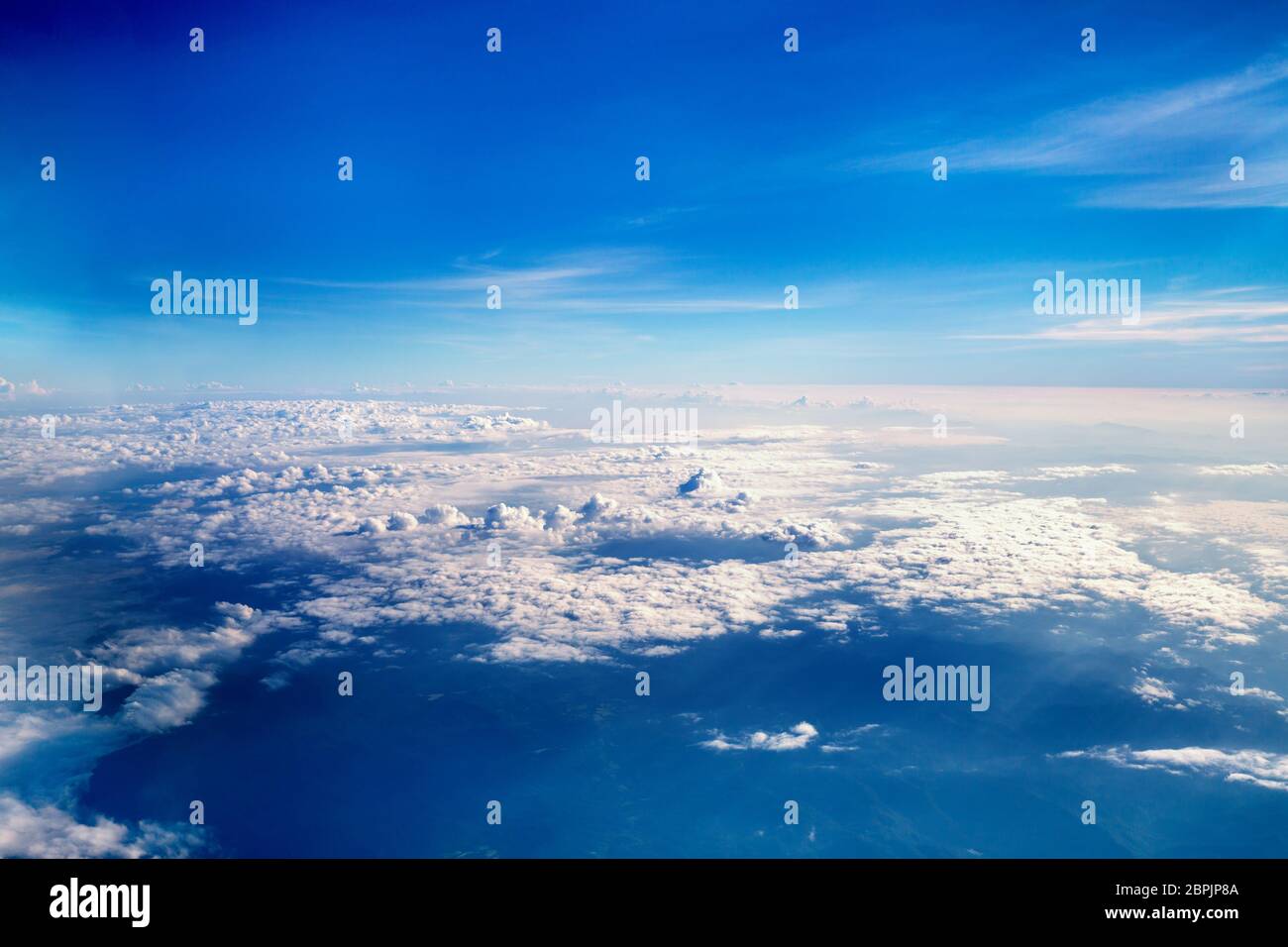 cloudscape from above, aerial view of blue sky and white cloud Stock Photo