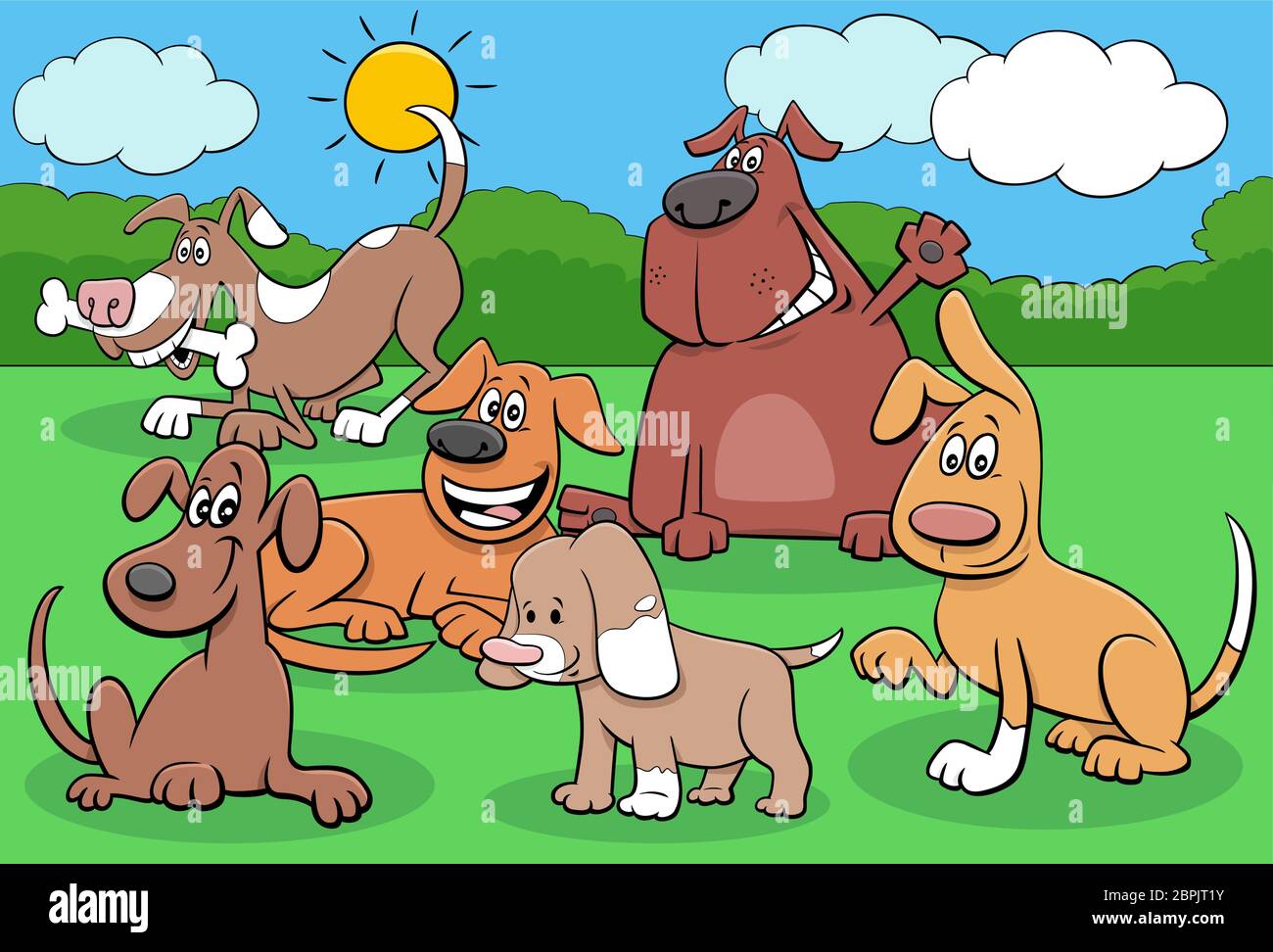 Cartoon Illustration of Funny Dogs and Puppies Animal Characters Group ...