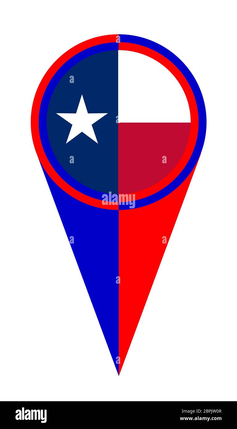 Red white and blue TEXAS map pointer pin icon location flag marker ...