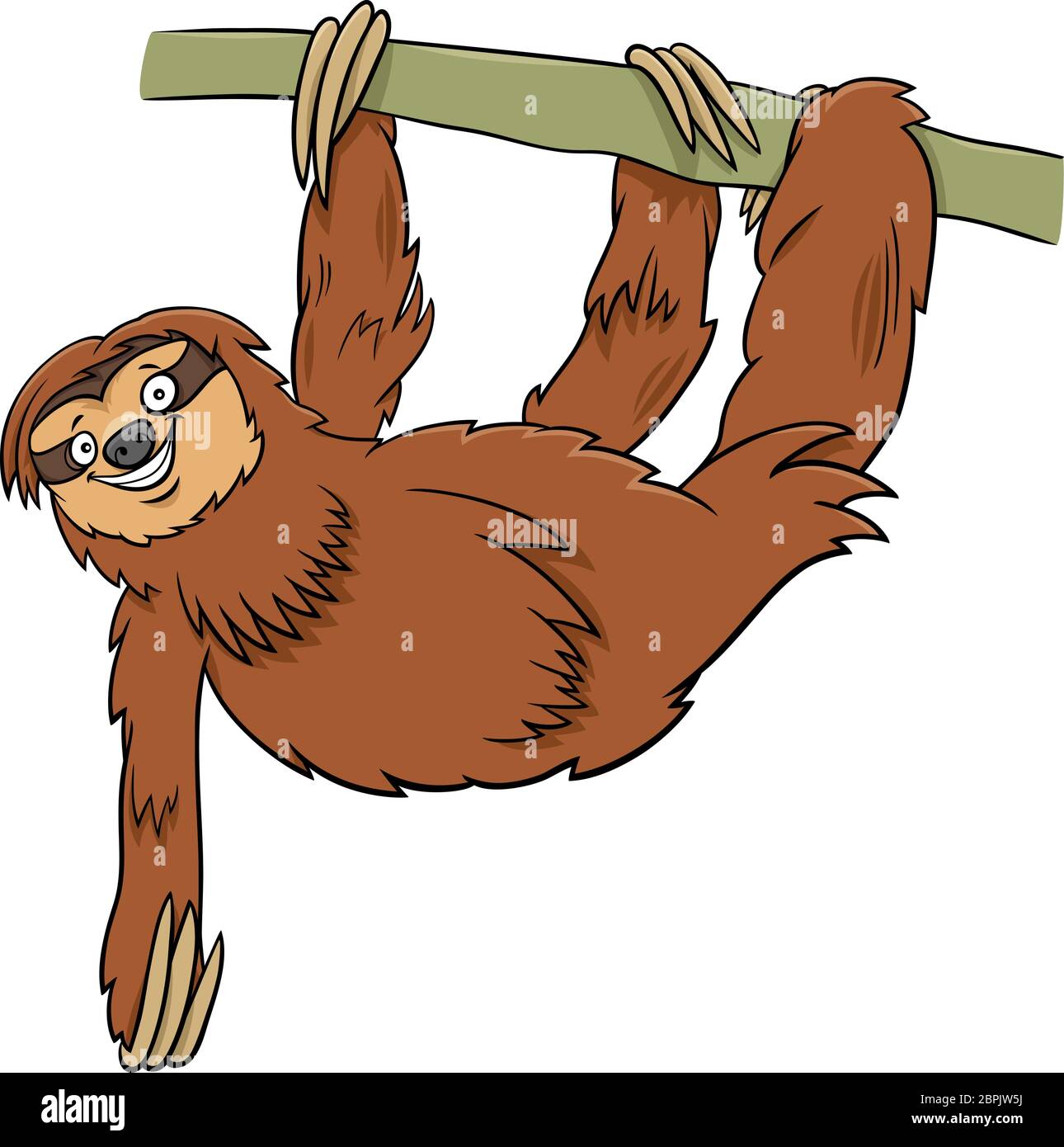 Cartoon Illustration of Sloth Wild Animal Character on the Branch Stock Vector