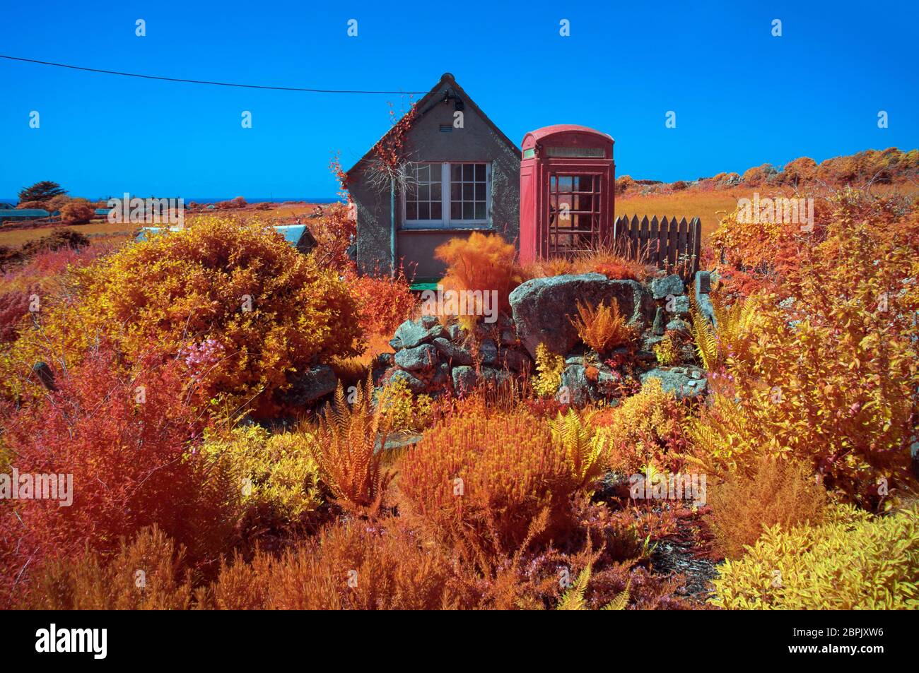 Red Phone Box, Zennor, Cornwall UK Stock Photo