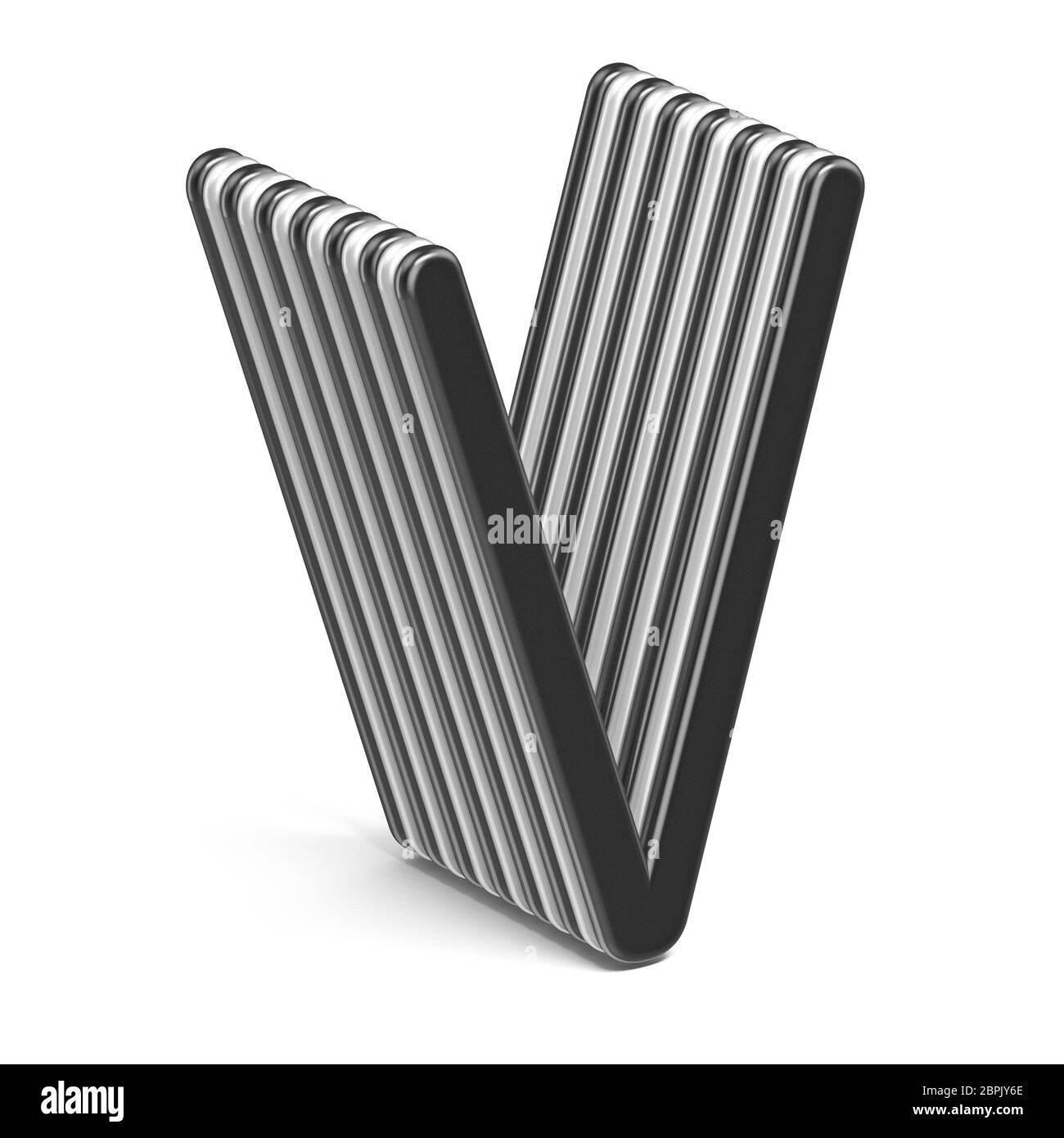 Black and white layered font Letter V 3D render illustration isolated