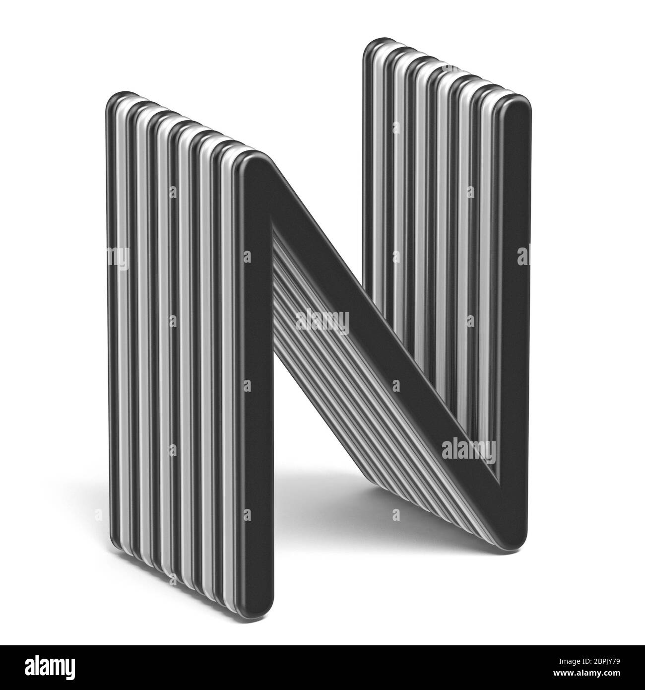 Black and white layered font Letter N 3D render illustration isolated