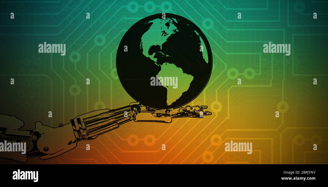 Robot Hand Holding Globe as a Technology Concept Stock Photo - Alamy