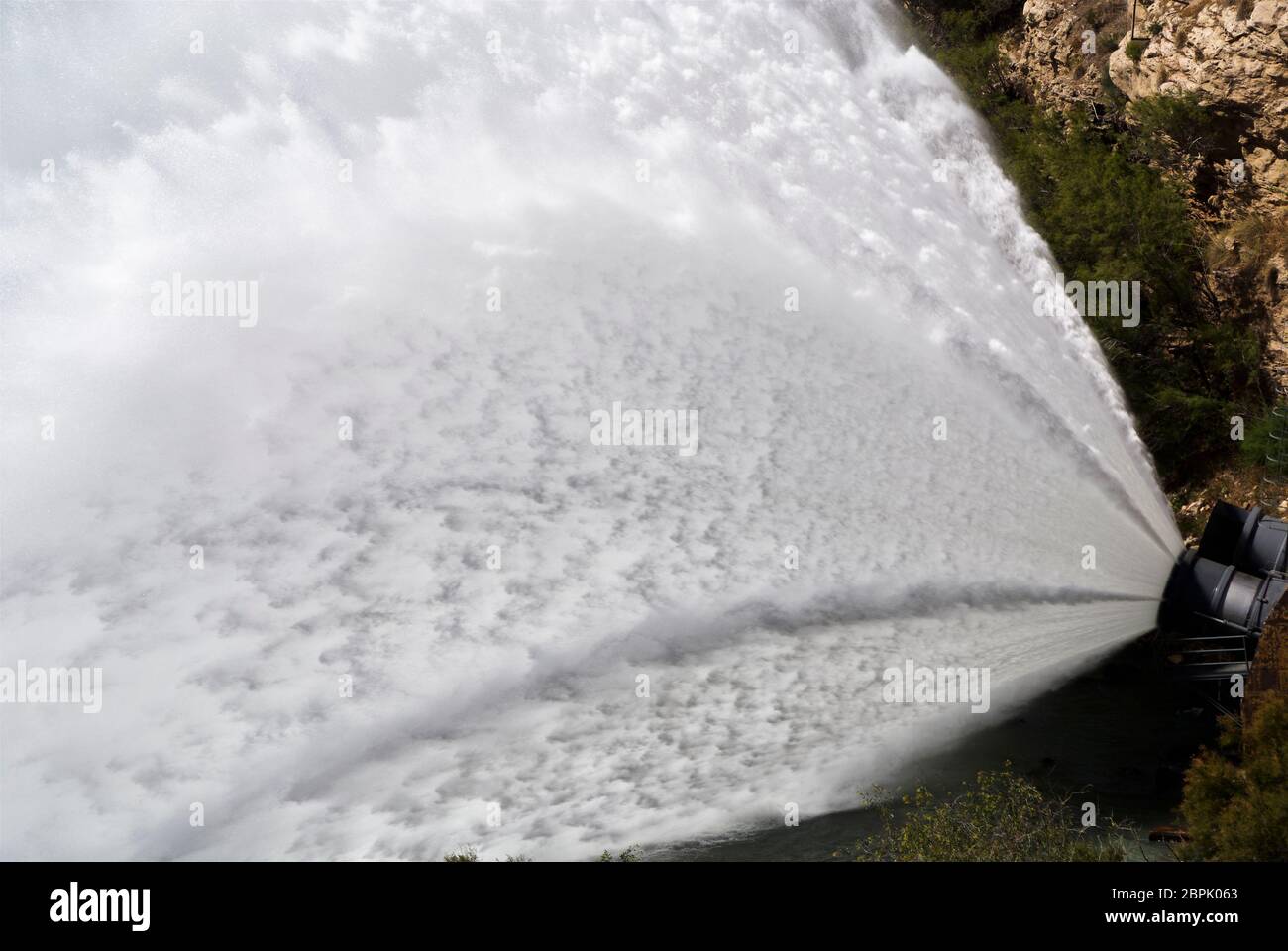 Guadalhorce dam drain through the spillway in Malaga Stock Photo