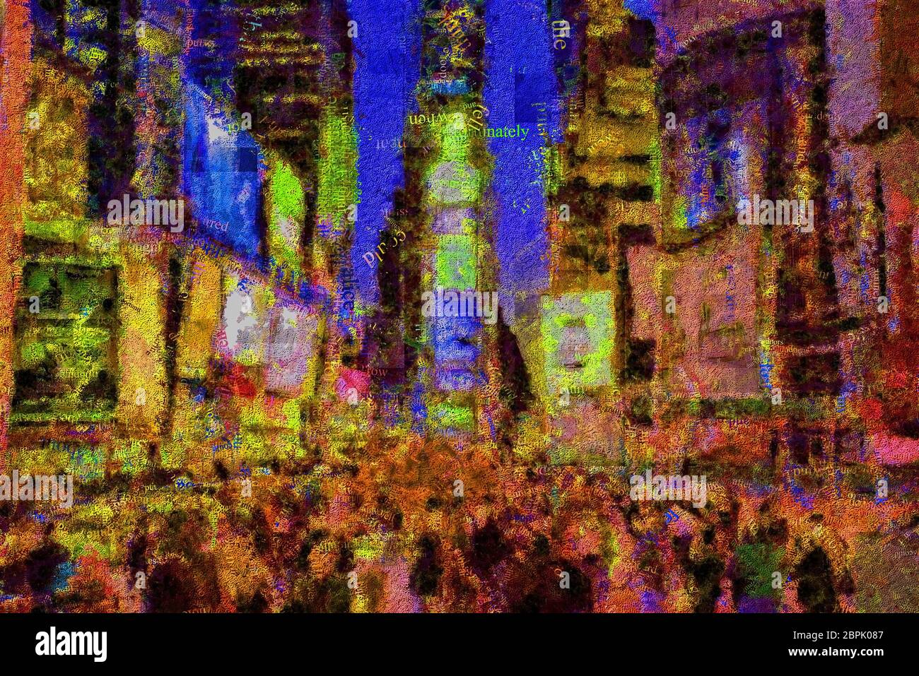 Abstract modern painting with words cloud. Times Square. Stock Photo