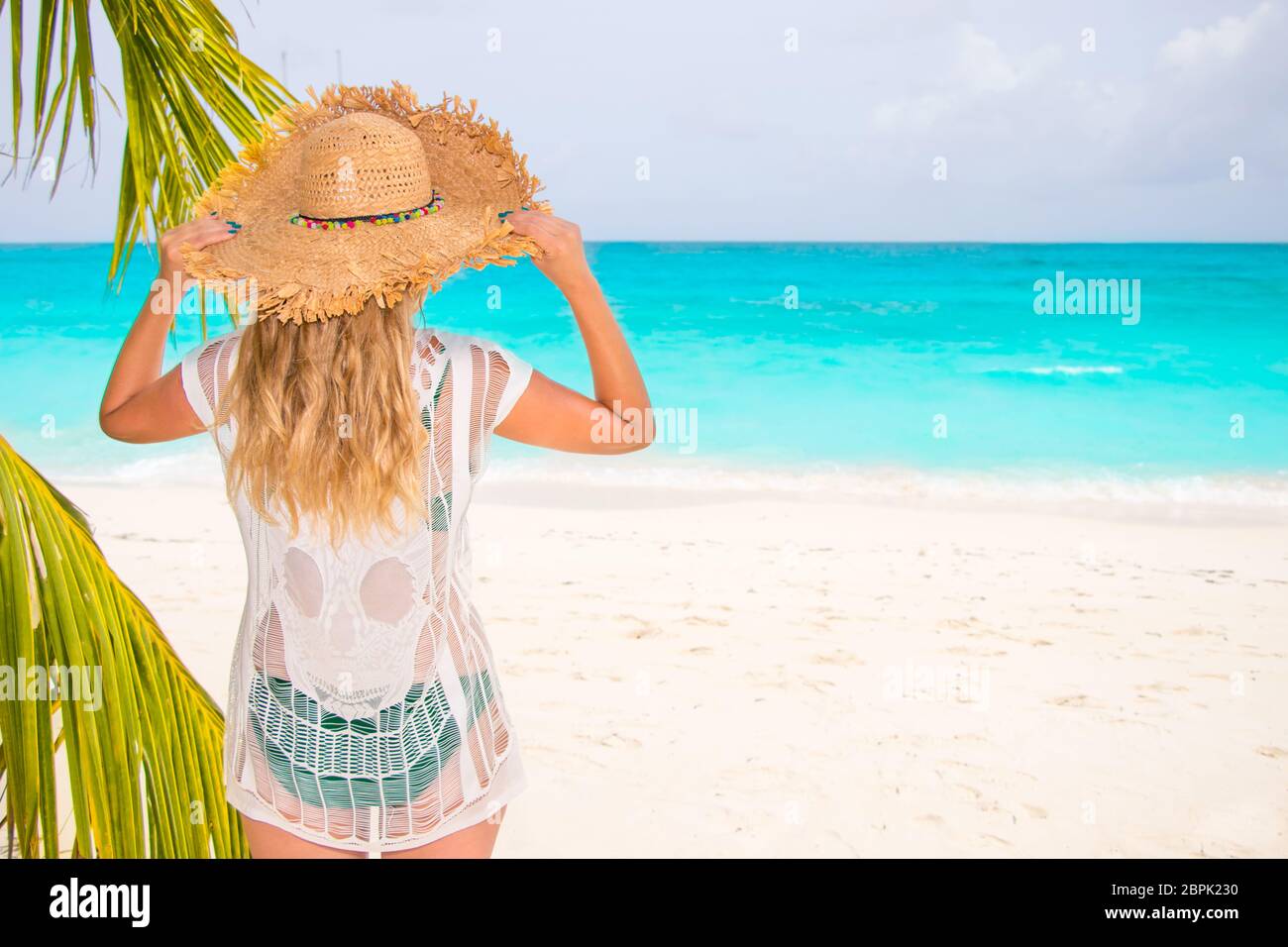 Gorgeous woman with sun hat on the dream beach Stock Photo - Alamy