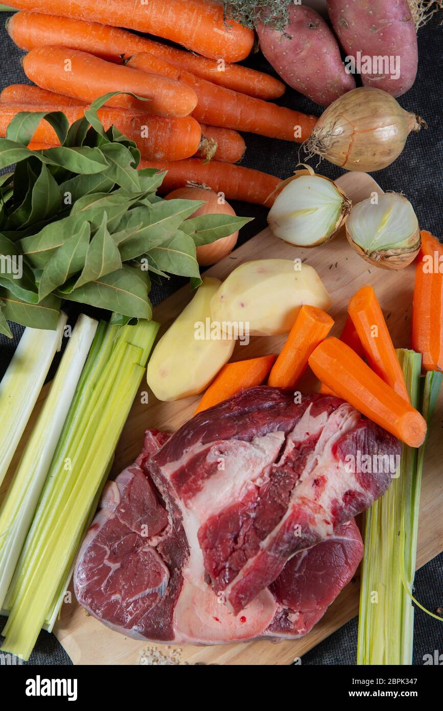 Meat And Vegetables For Preparation Of A French Pot Au Feu Stock