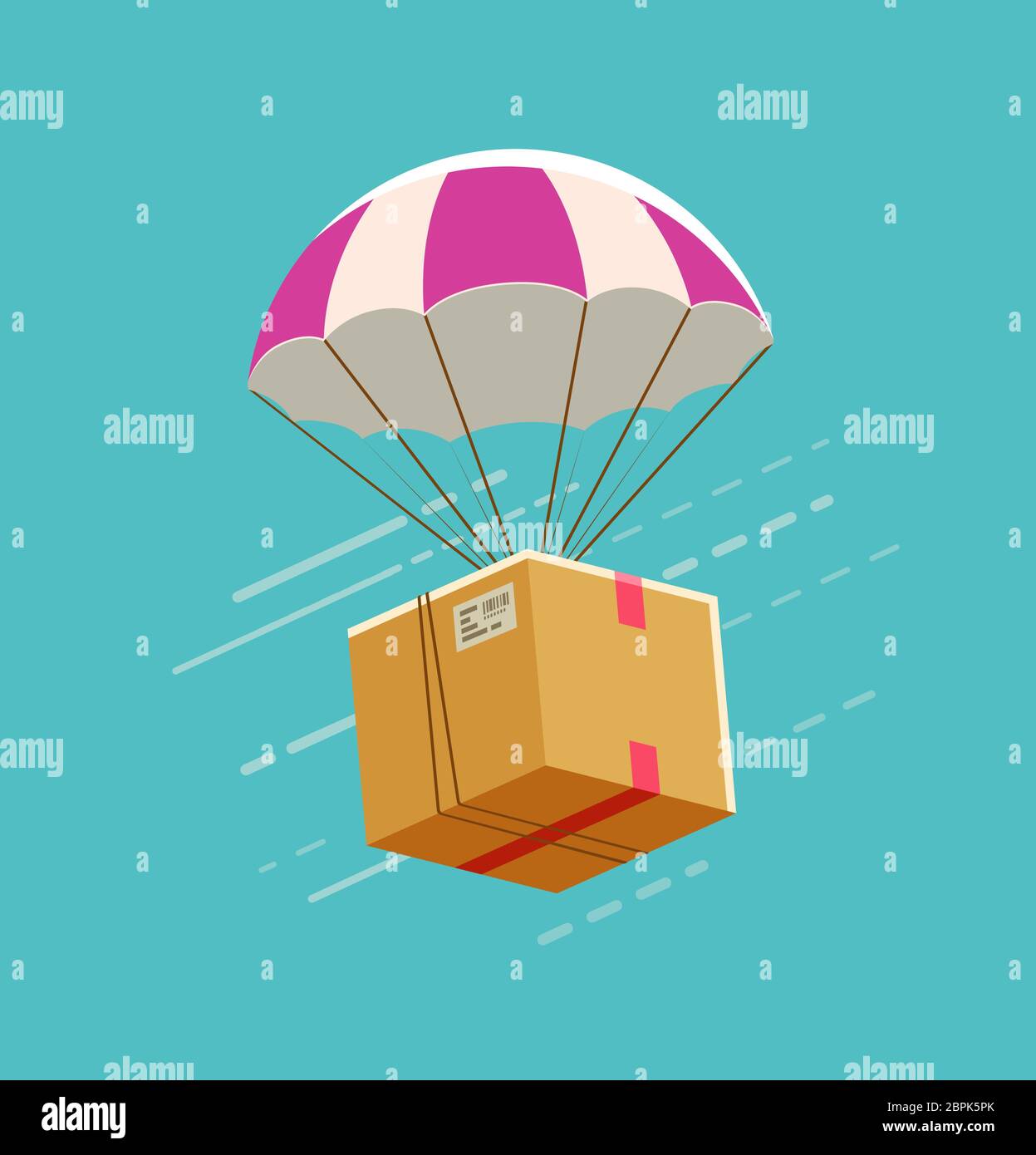 Delivery service. Parachute with cardboard box vector illustration Stock Vector