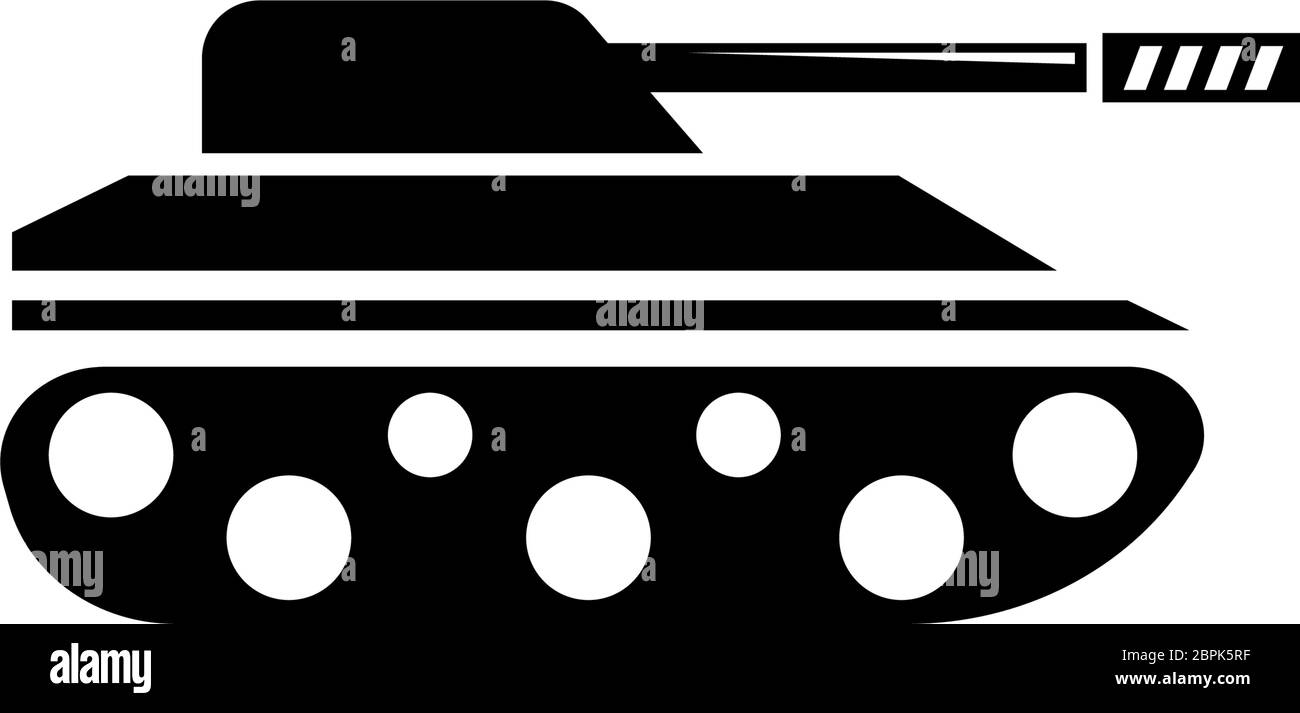 War Army Tank, Military Heavy Panzer. Flat Vector Icon illustration. Simple black symbol on white background. War Army Tank, Military Heavy Panzer sig Stock Vector