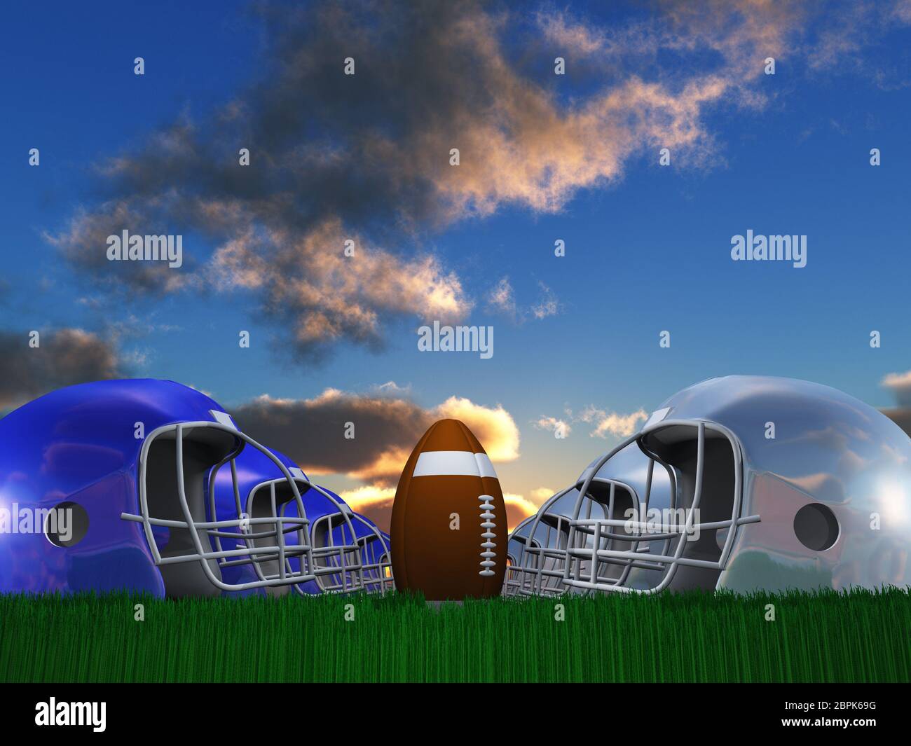 Football Helmet and Ball Composition Stock Photo