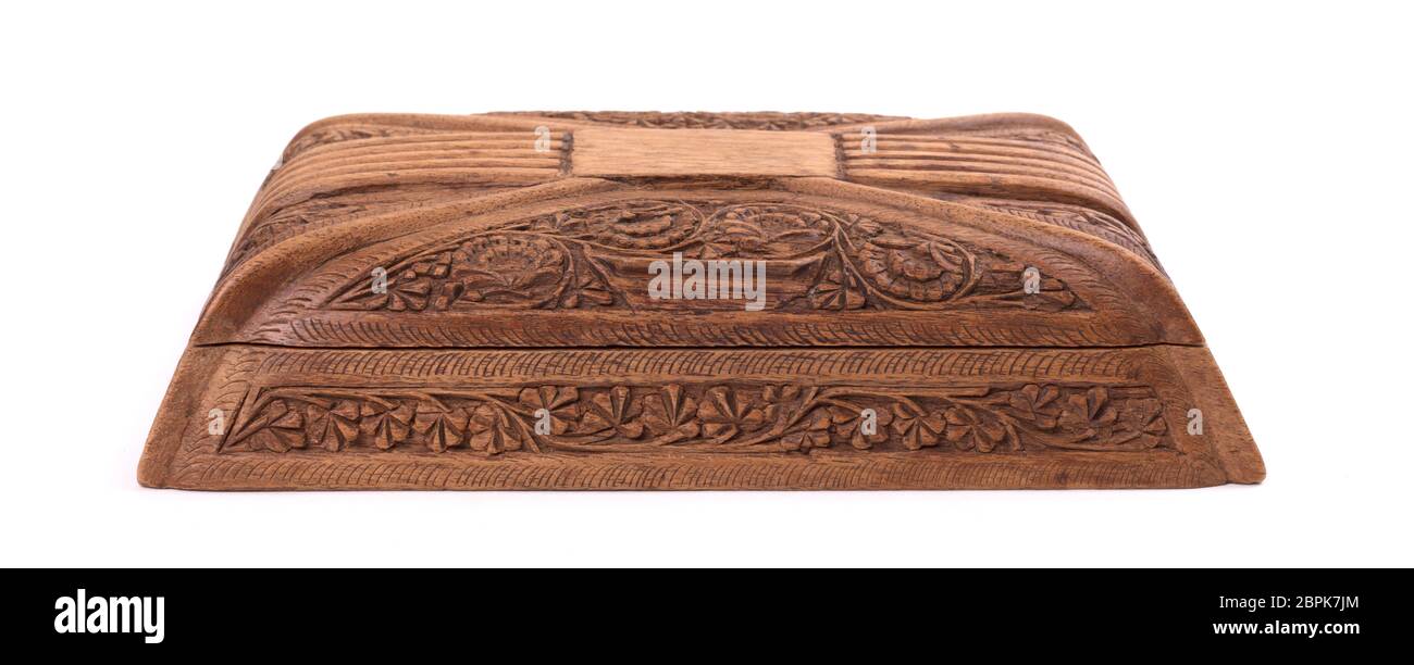 Old wooden cigarette case, isolated on white Stock Photo
