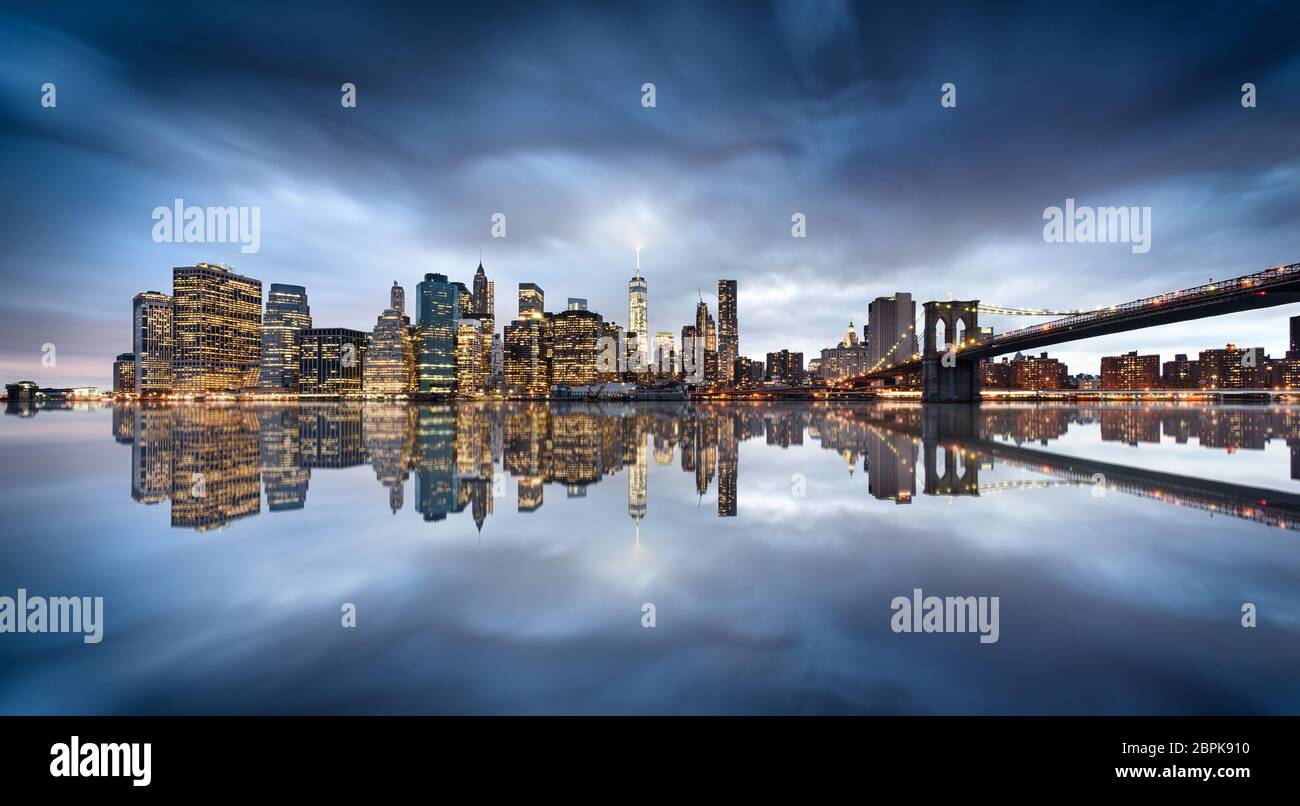 New York City skyline with urban skyscrapers at sunset, USA Stock Photo ...