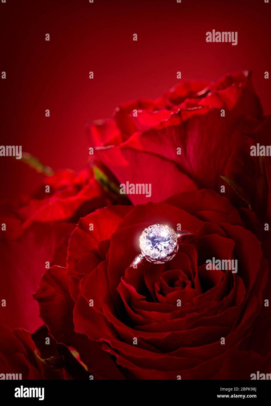 Red Roses Rng Red roses with engagement ring in the petals Stock Photo - Alamy