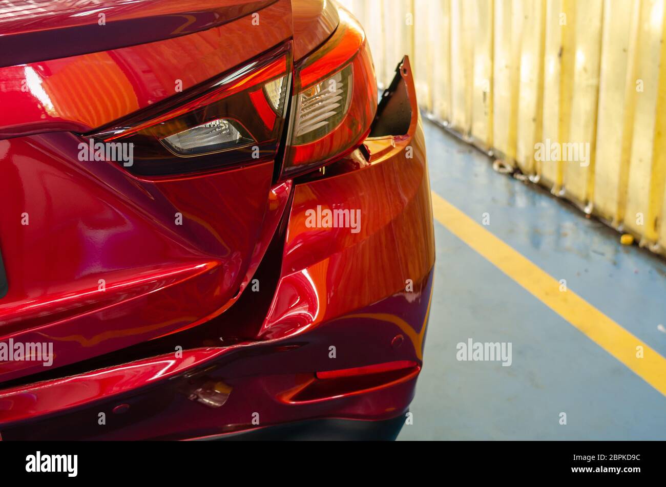 Rear bumper and tail lights red car accident Stock Photo Alamy