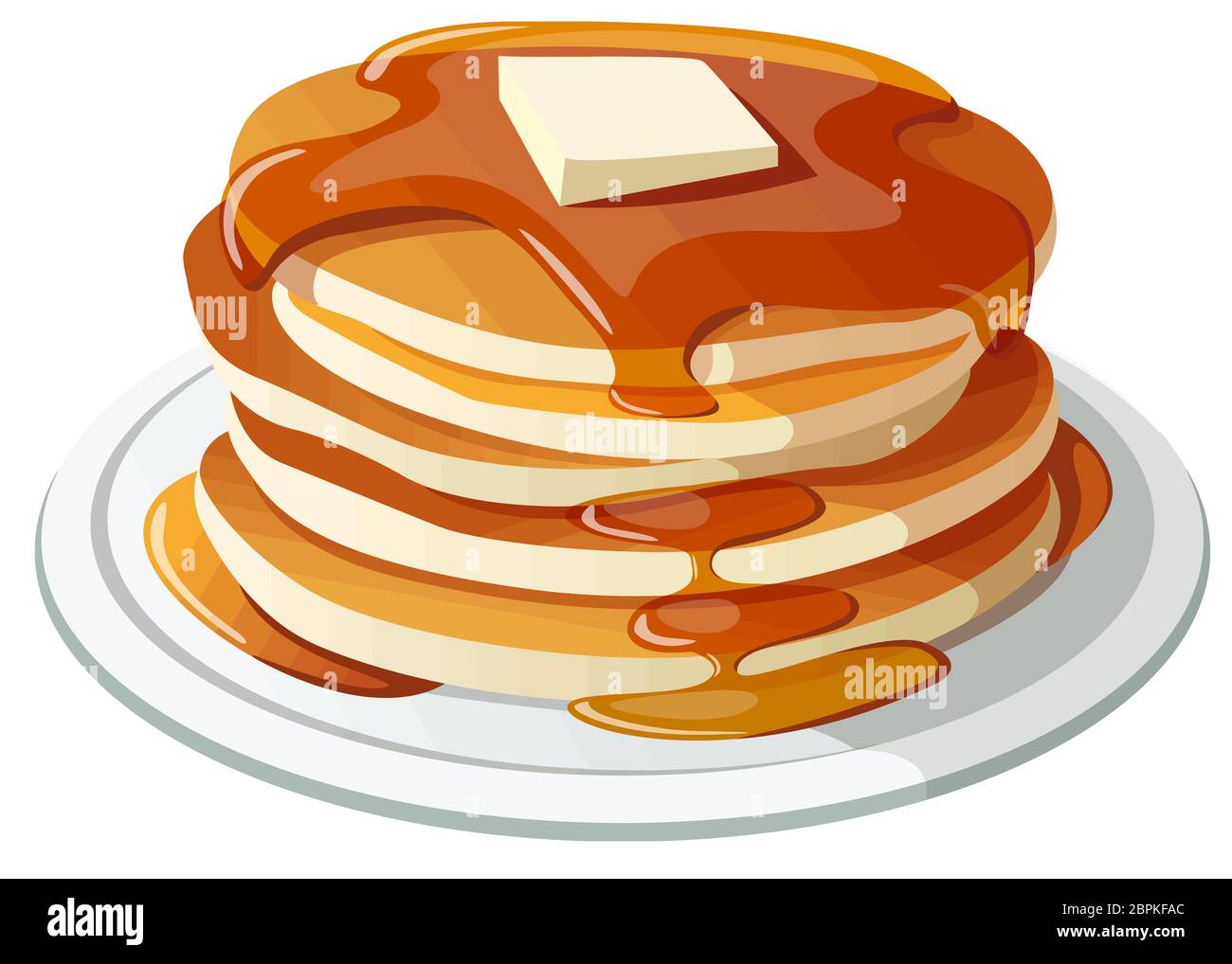 pancake breakfast pile butter honey maple syrup illustration Stock