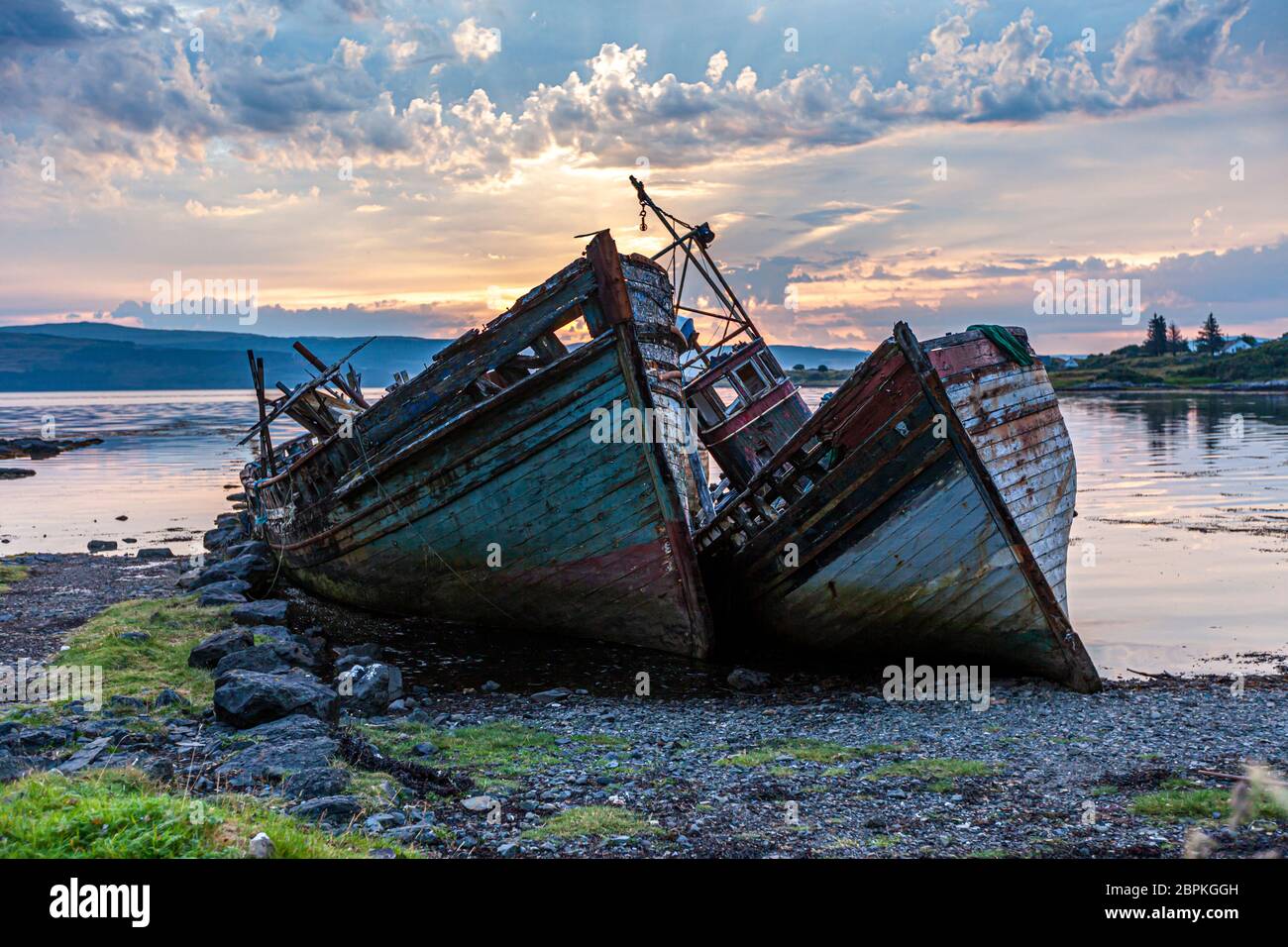 Shipwrecks in the Morning Sun on the Isle of Mull, Scotland Stock Photo