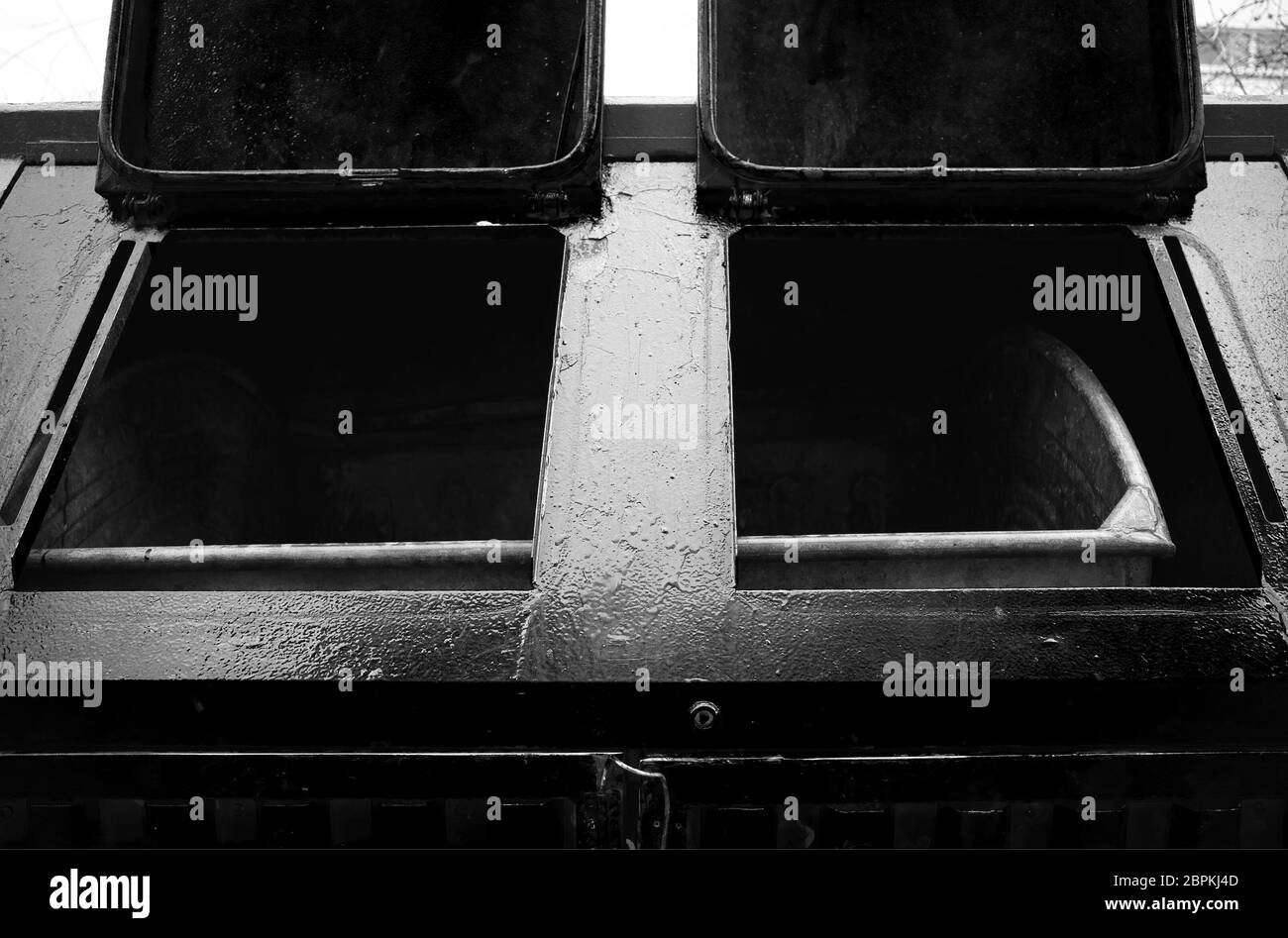 Black & white street trash bin city background Stock Photo - Alamy