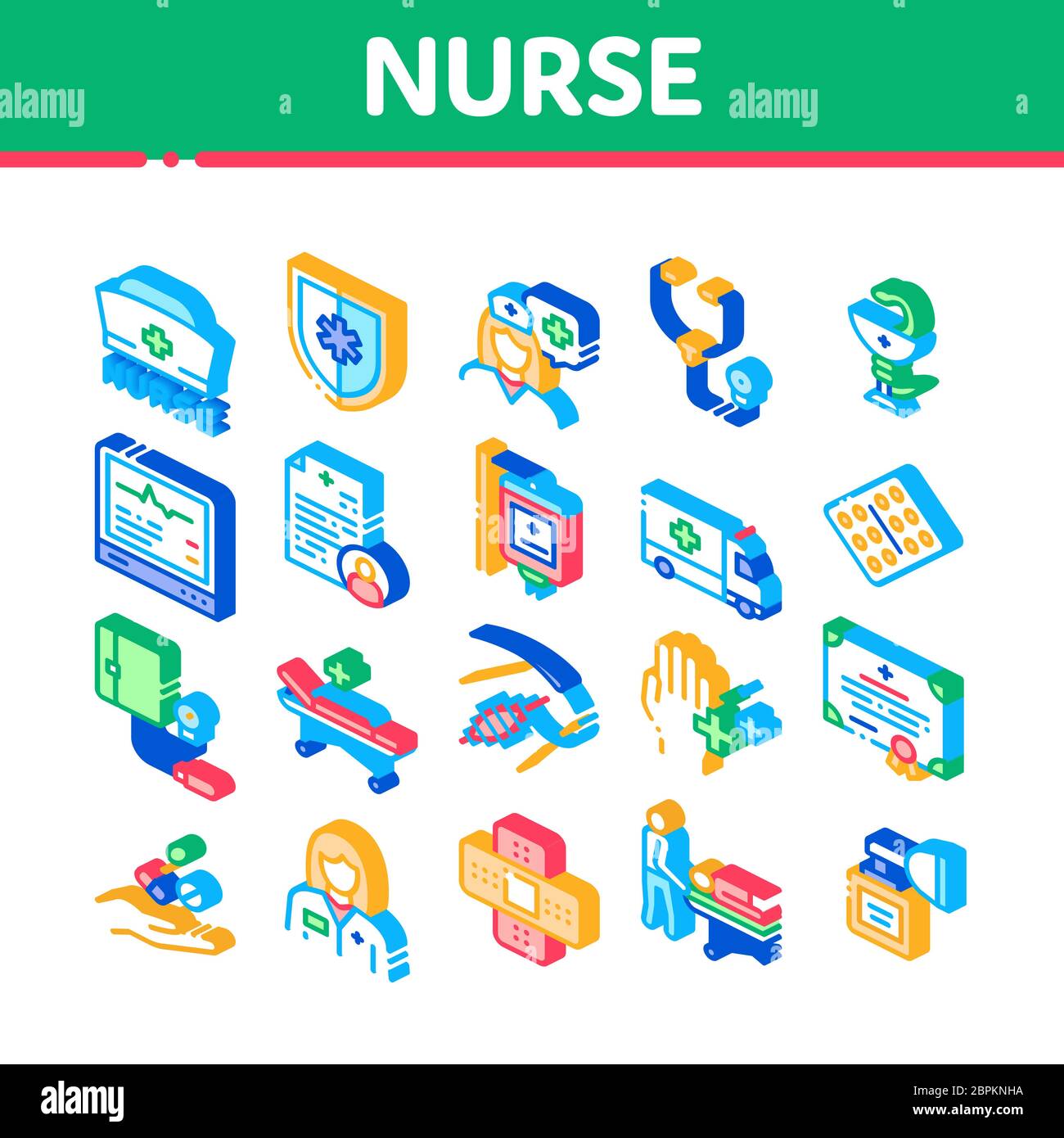 Nurse Medical Aid Isometric Icons Set Vector Stock Vector Image & Art ...
