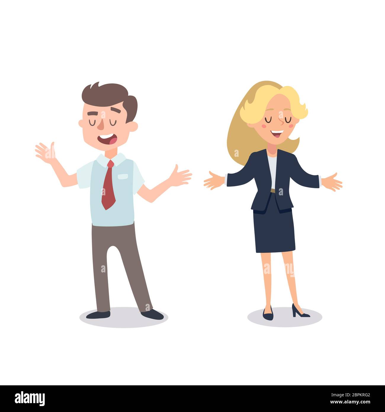Man and woman present a project. Vector illustration with cartoon