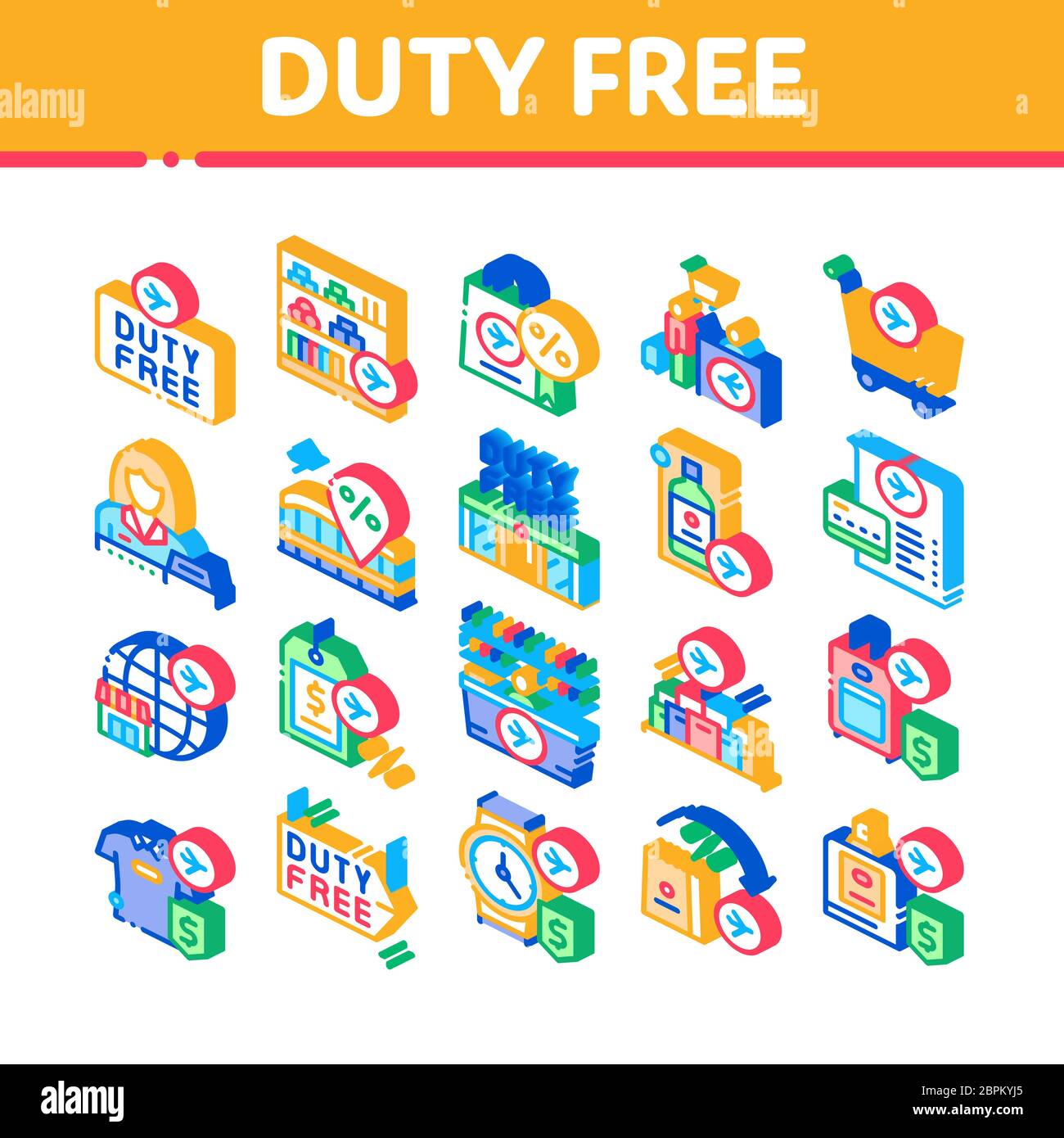 Duty Free Shop Store Isometric Icons Set Vector Stock Vector Image ...