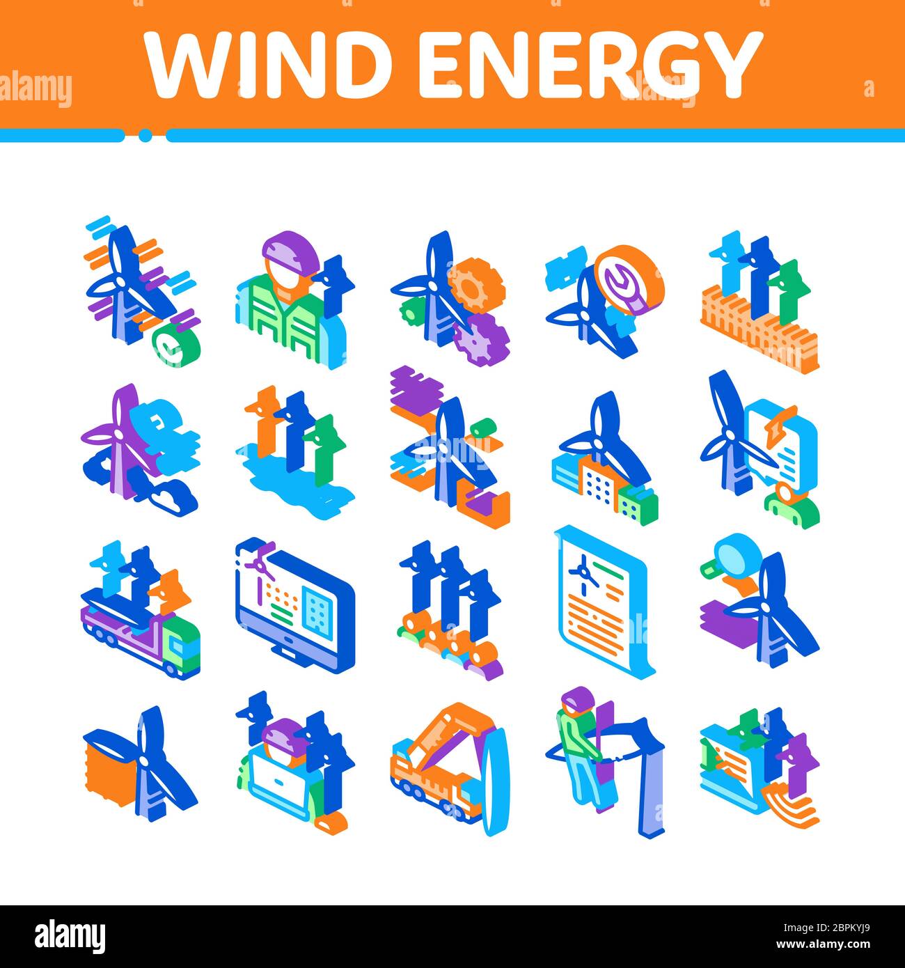 Wind Energy Technicians Isometric Icons Set Vector Stock Vector Image ...