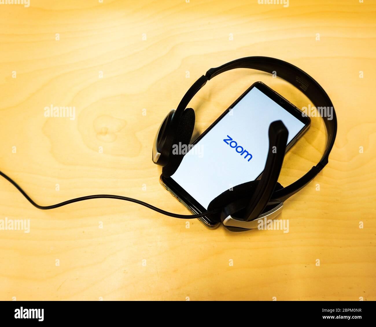 Zoom Riga April 20, 2020, Latvia. Zoom Cloud meetings application logo on screen ...