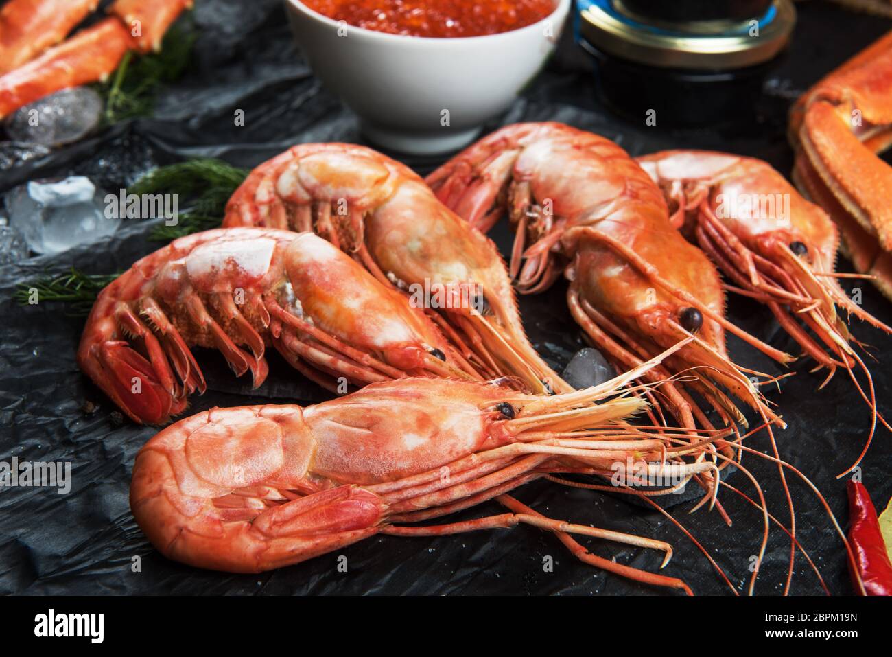 Closeup of far eastern botan shrimp with lemon Stock Photo