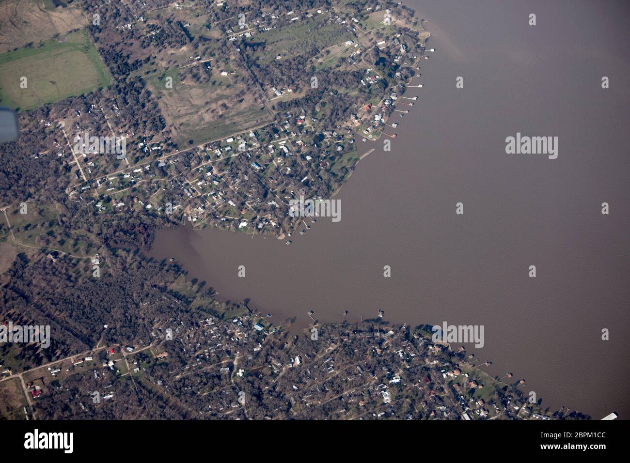 Aerial view of Cedar Creek Reservoir and lake near Dallas, Texas Stock