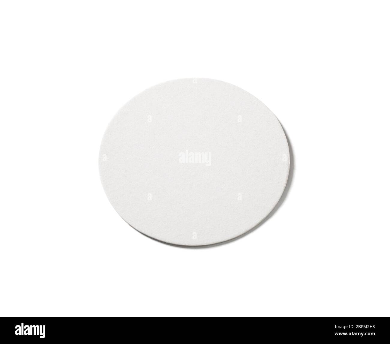 Blank beer coaster isolated on white background. Clipping path. Stock Photo
