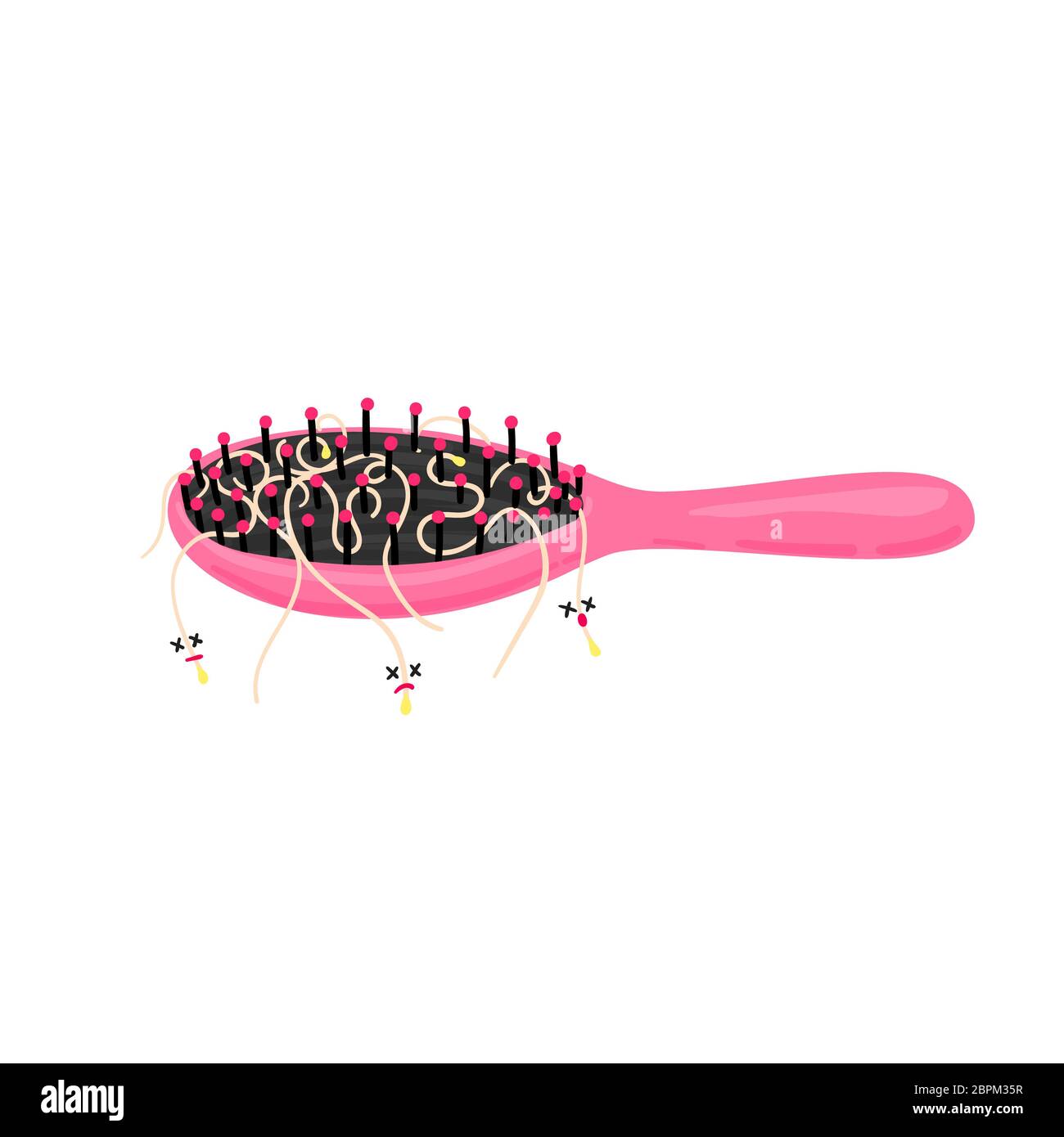 Hair loss. Alopecia. Consequences of improper care. Comb with bunch of