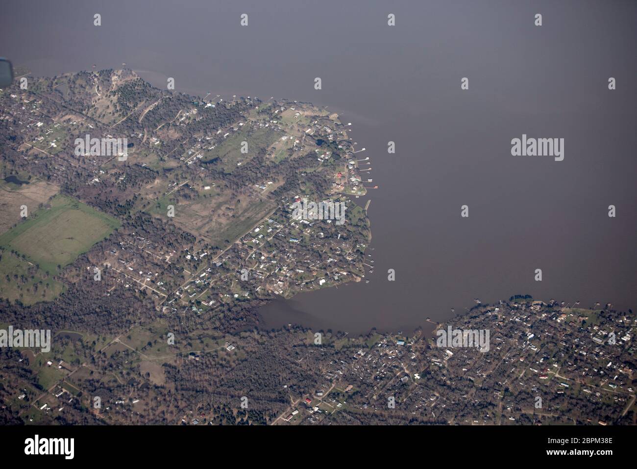 Aerial view of Cedar Creek Reservoir and lake near Dallas, Texas Stock