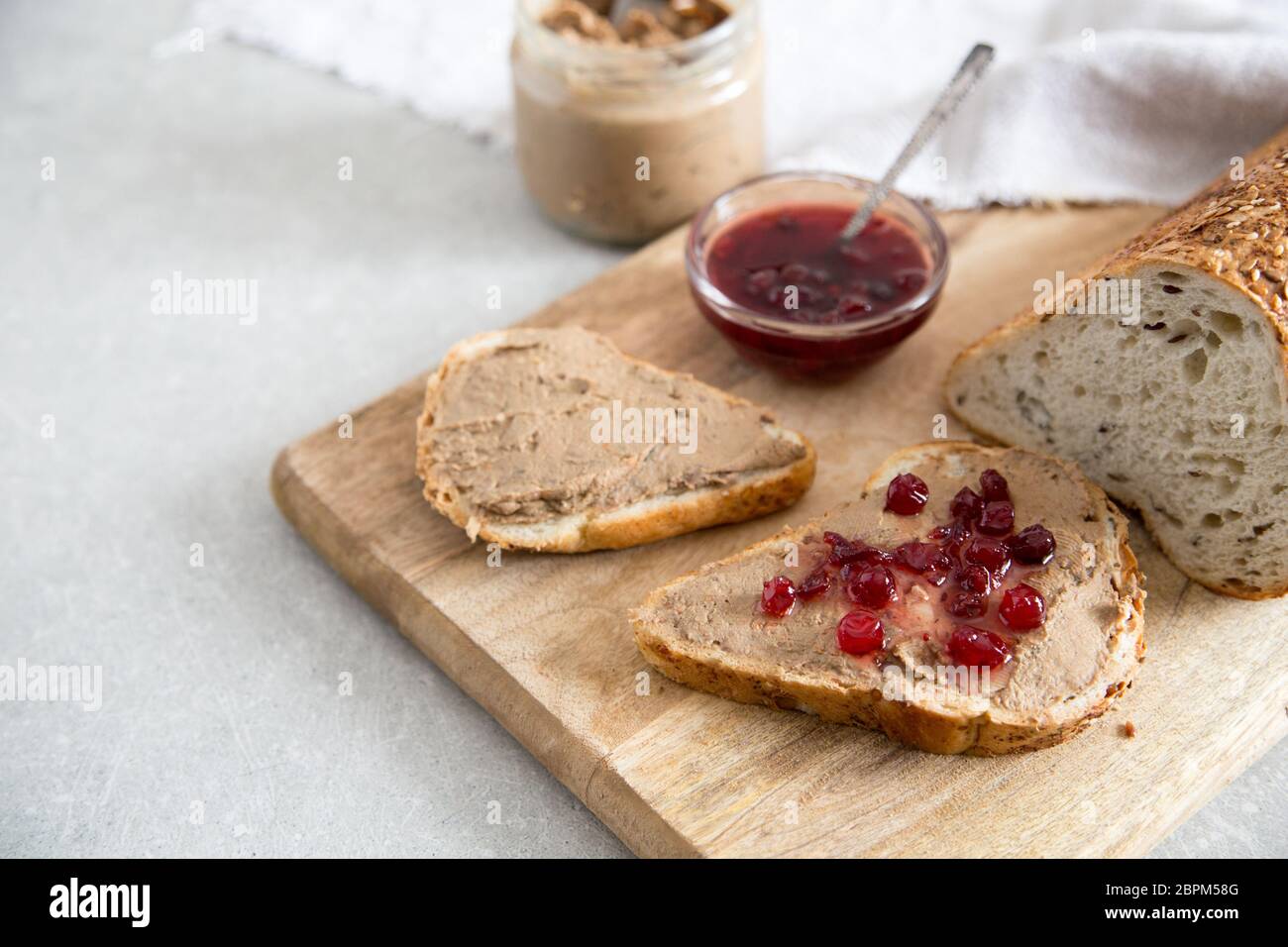 Fresh homemade chicken liver pate (rabbit, goose) with cranberry sauce